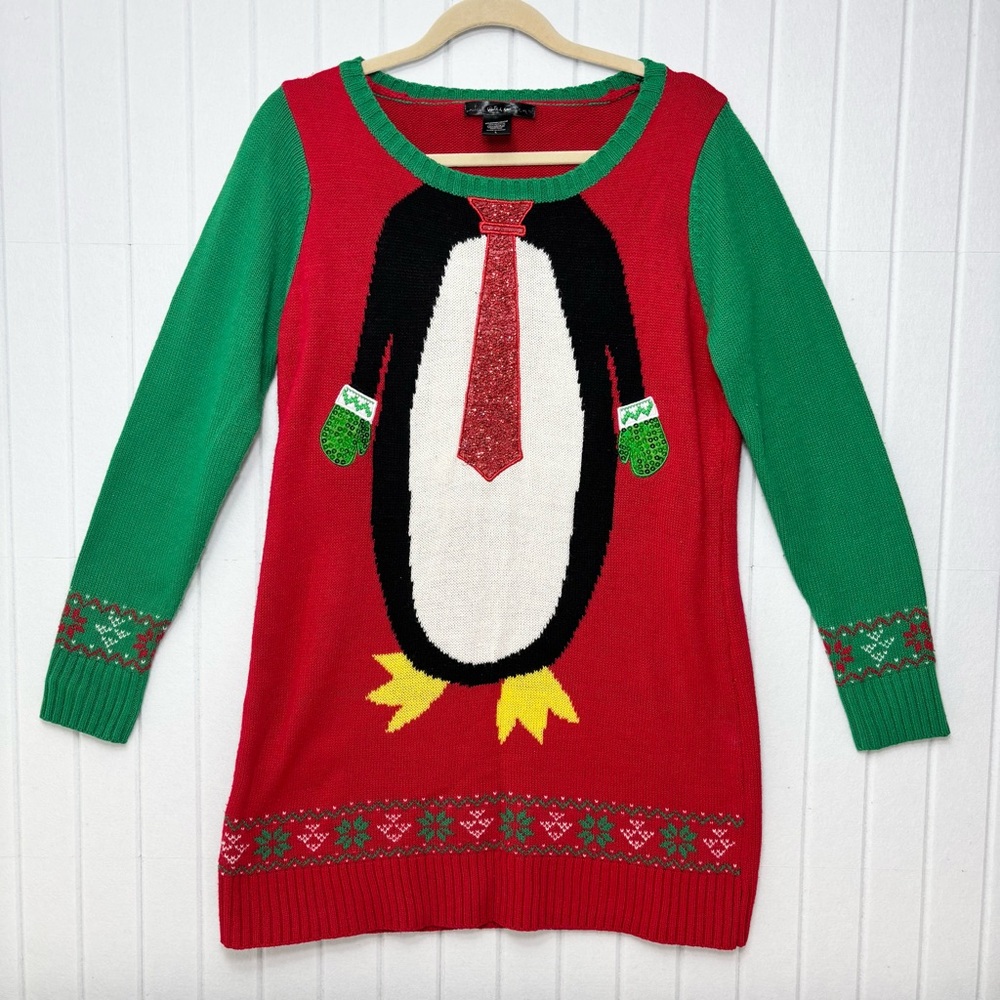 UNITED STATES SWEATERS Penguin Holiday Christmas‎ Xmas Tunic Sweater Women L